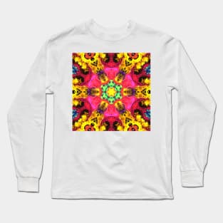 Psychedelic Hippie Flower Green Pink and Yellow Long Sleeve T-Shirt
